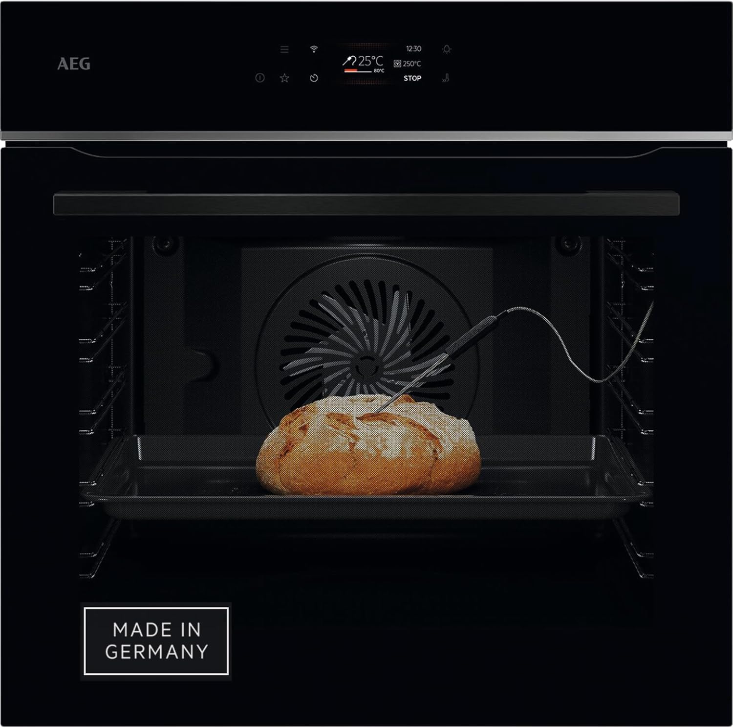 AEG Einbaubackofen – Serie 5 Ringheißluft: Gleichmäßige Garergebnisse auf 3 Ebenen – Pyrolyse Selbstreinigung – 25 Automatikprogramme – LED-Touchdisplay – Schnellaufheizung – Schwarz – BPE53516AB