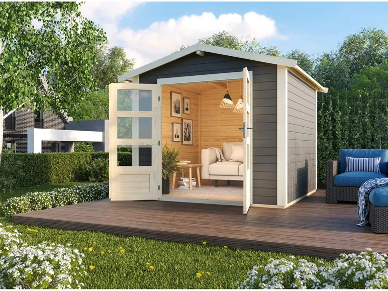 Karibu Gartenhaus »Carlos«, Satteldach, Witterungsschutz, Tür mit 3 Lichtausschnitten