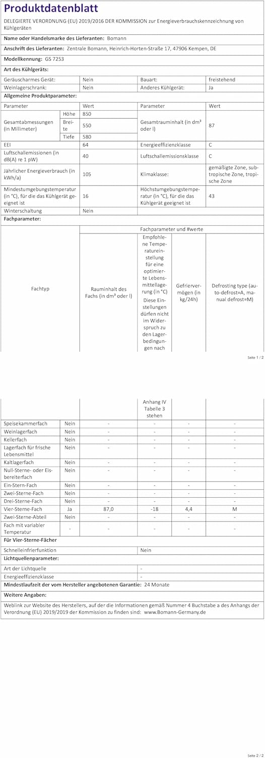 Bomann® Gefrierschrank 87L | Gefrierschrank klein mit Temperaturbereich ≤ -18°C | 3 Schubladen | Tiefkühlschrank mit wechselbarem Türanschlag | Freezer Tiefkühlschrank klein GS 7253 weiß