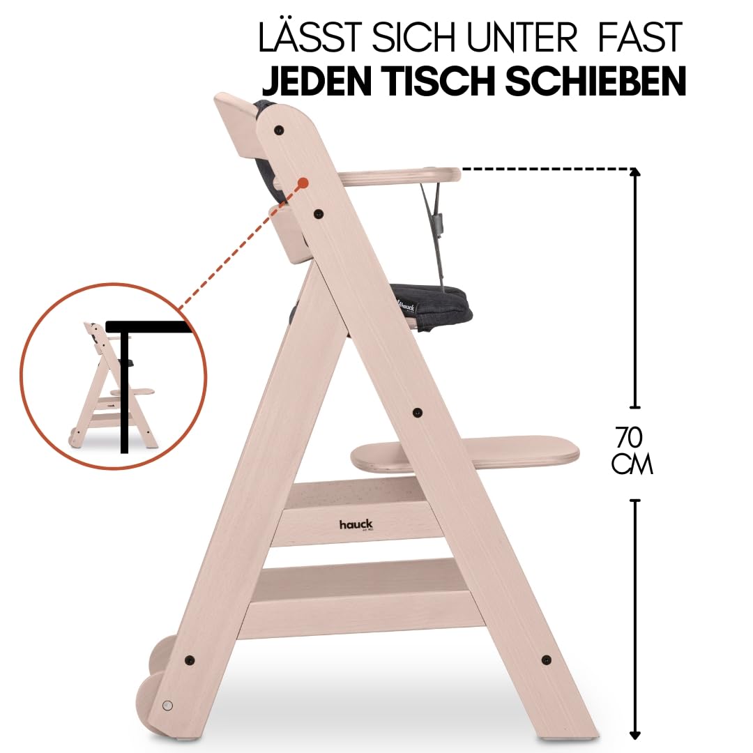 hauck Hochstuhl Beta+ Newborn Set Premium Dark Grey - Babyhochstuhl Set ab Geburt mit Neugeborenen Aufsatz Bouncer, Sitzpolster und Essbrett - Dark Grey