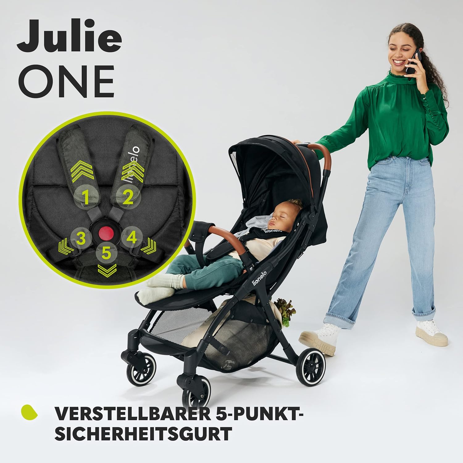 LIONELO Julie One Buggy Kinderwagen bis 22 kg, verstellbare Rückenlehne und Fußstütze, Moskitonetz, Beinwärmer, Getränkehalter und Transporttasche, zusammenklappbar
