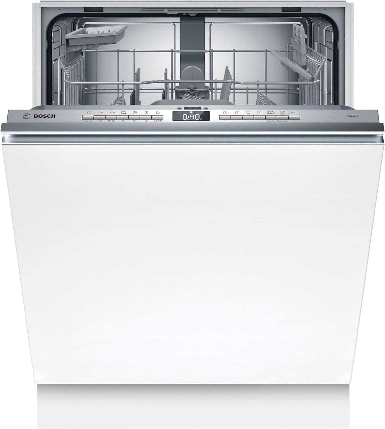 Bosch SMV4ETX08E, Serie 4, Smarter Geschirrspüler Vollintegriert 60 cm, Besteckkorb, Spülmaschine mit Programmassistent, besonders Leise, Rackmatic, Automatische Türöffnung, InfoLight, AquaStop