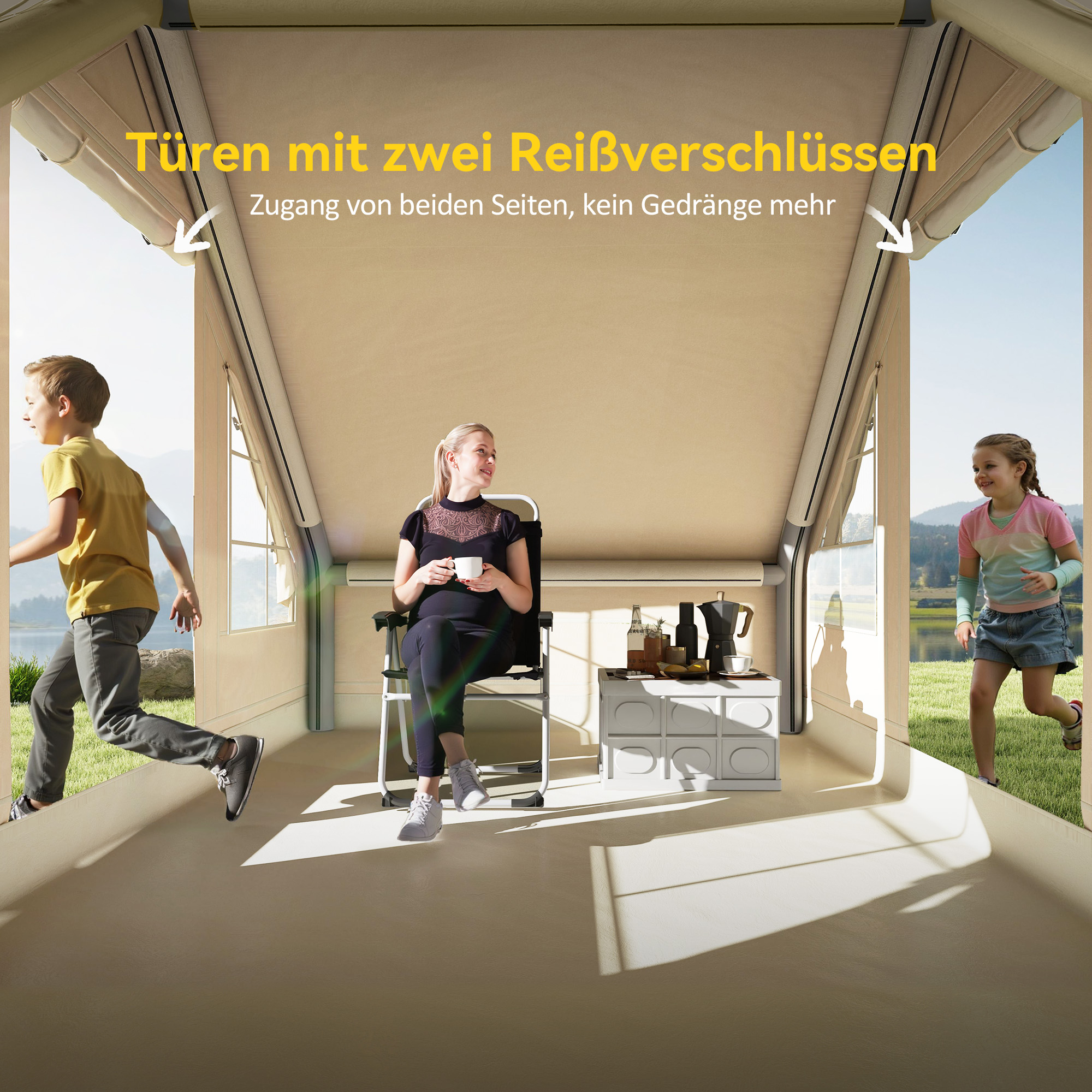 Outsunny Aufblasbares Campingzelt, Schlafzelt, Oxford-Gewebe, Netzfenster, wasserfest