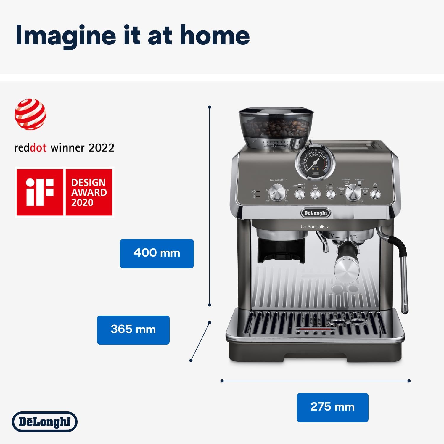 De'Longhi La Specialista Arte EC9155.MB Siebtrgermaschine, Espressomaschine mit Mahlwerk, 8 Mahlgrade, 15 Bar, 3 Temperaturen, Milchschaumdüse, 1300 W, 1,5 l Tank, Edelstahl/Schwarz inkl. Barista-Kit