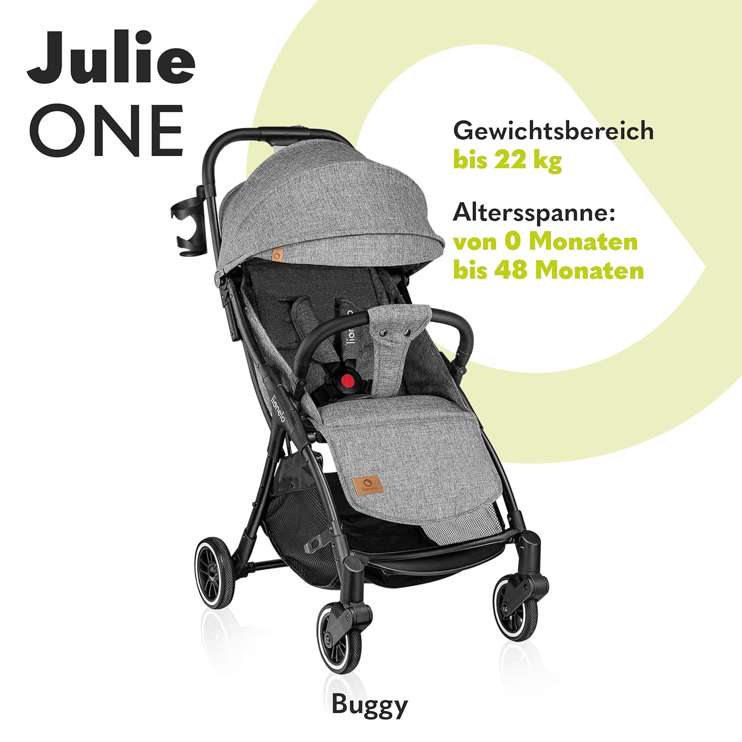 LIONELO Julie One Buggy Kinderwagen bis 22 kg, verstellbare Rückenlehne und Fußstütze, Moskitonetz, Beinwärmer, Getränkehalter und Transporttasche, zusammenklappbar