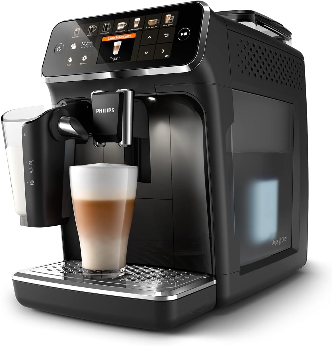 Philips Serie 5400 Kaffeevollautomat – LatteGo Milchsystem, 12 Kaffeespezialitten, Intuitives Display, 4 Benutzerprofile, Chrom (EP5447/90)
