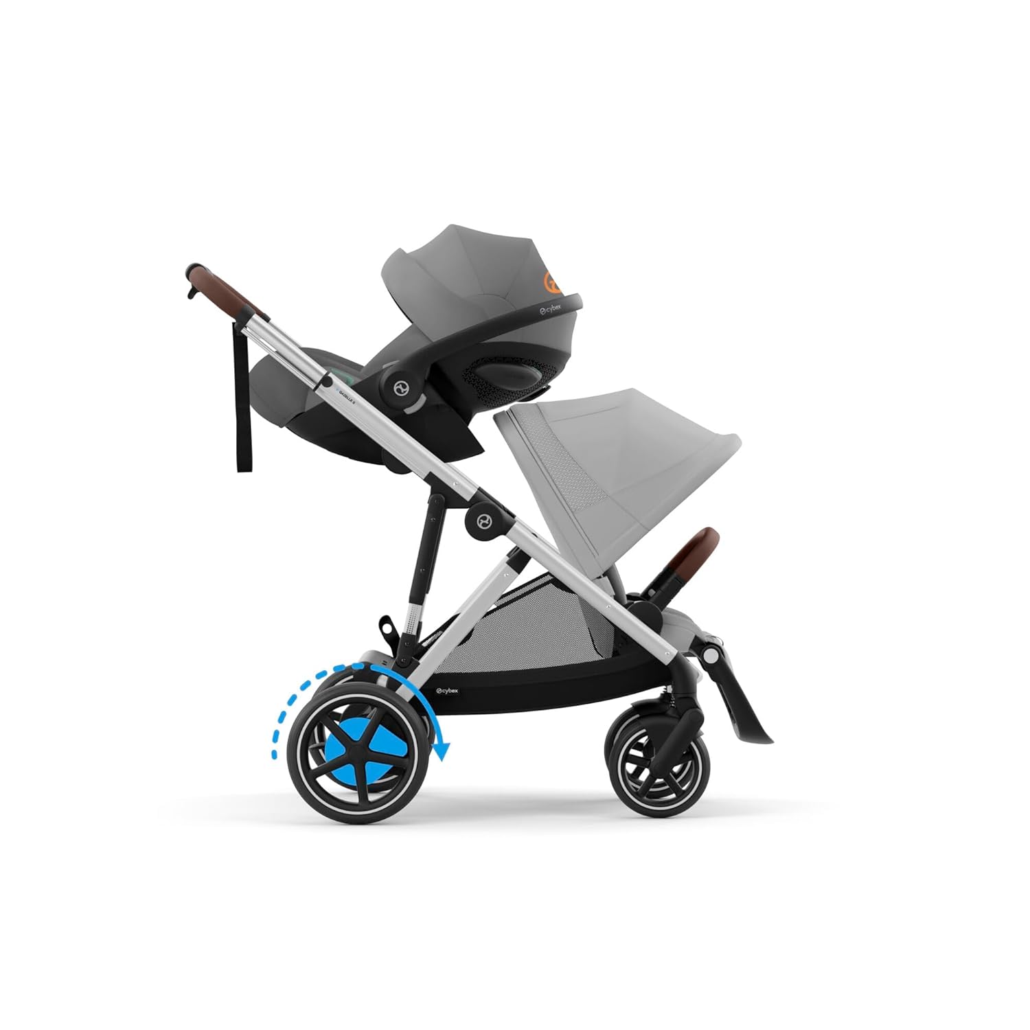 CYBEX Gold Kinderwagen e-GAZELLE S, Ab Geburt bis ca. 4 Jahre, Max. 22 kg (Single-Modus) / 2x 22 kg (Duo-Modus), All-in-1-System mit E-Antrieb und 20+ Konfigurationen, Moon Black