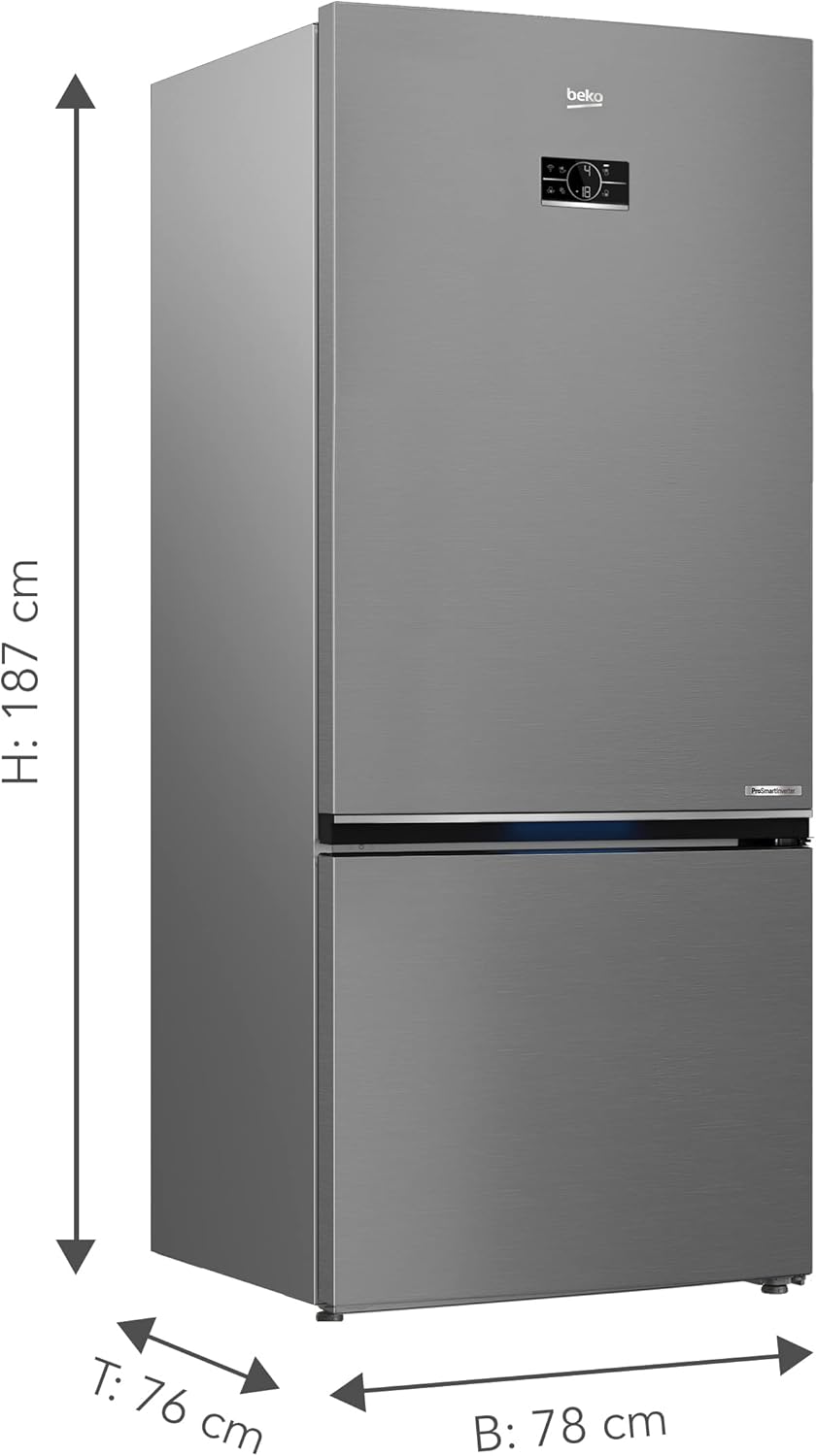 Beko RCNE366E70ZXBRN bPRO700 freistehende Kühl-/Gefrierkombination, großer Kühlschrank, 323 l Gesamtrauminhalt, HarvestFresh, NoFrost, leise, SmoothFit, 0°C-Zone, Dark Inox