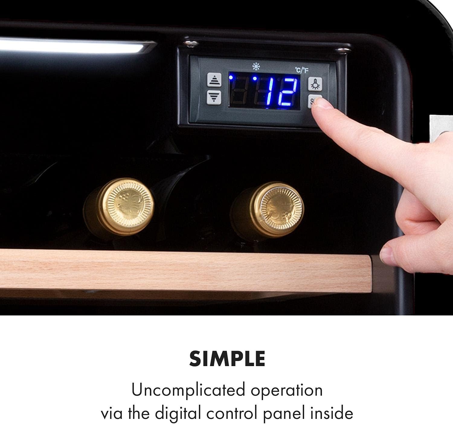 Klarstein Weinkühlschrank, Getränkekühlschrank Schmal, Kühlschrank mit Glastür, Getränkekühlschränke Freistehend, Weinkühlschrank Klein, Weinkühlschränke 1 Zone, UV-Schutz, 4-22 °C, 19 Flaschen