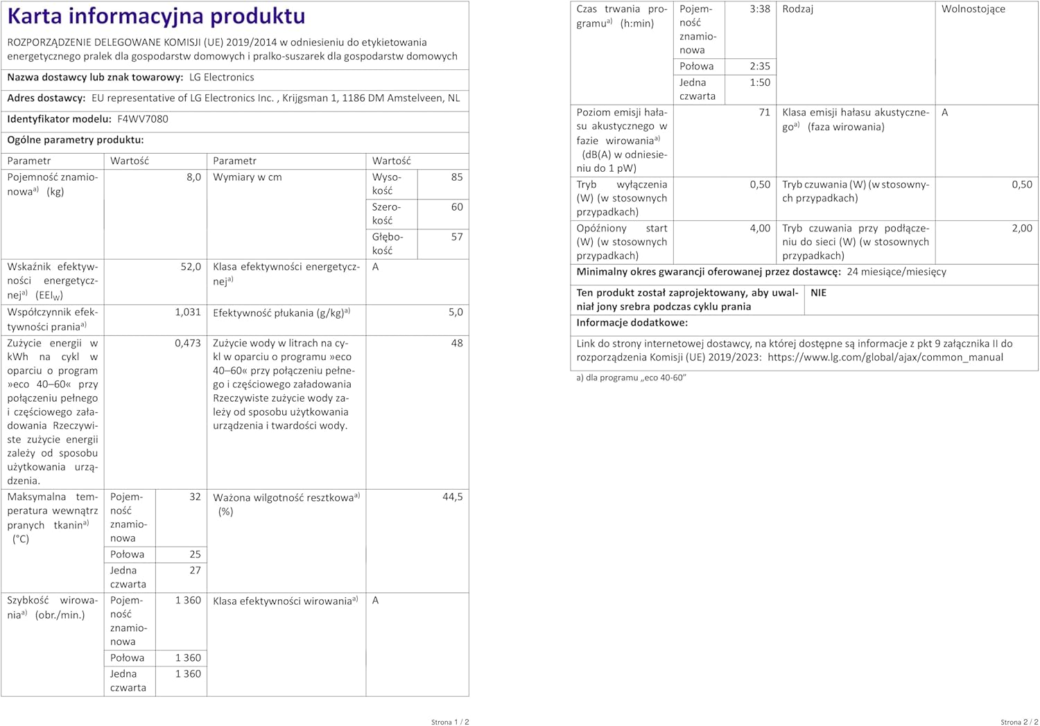 LG F4WV7080, Klasse A, Frontlader-Waschmaschine 8 kg, 1400 U/Min, AI Direct Drive, Wi-Fi, Tiefenreinigung mit Dampf, Groe Kapazitt, TRIPLE A, Auentür aus Sicherheitsglas, 62 x 60 x 85 cm Wei