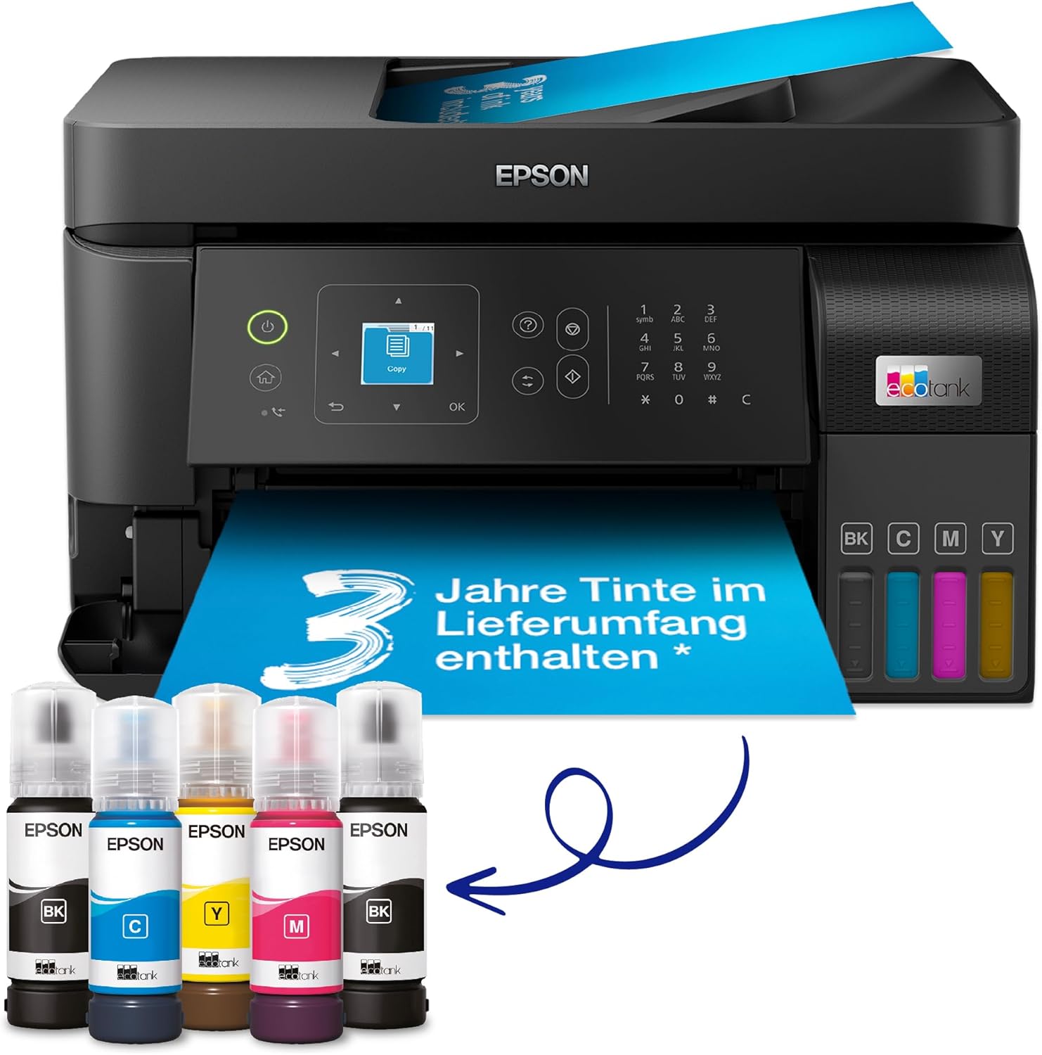 Epson EcoTank ET-4800 A4-Multifunktions-Wi-Fi-Tintentankdrucker, mit einem im Lieferumfang enthaltenen Vorrat an Tinten bis zu 3 Jahren