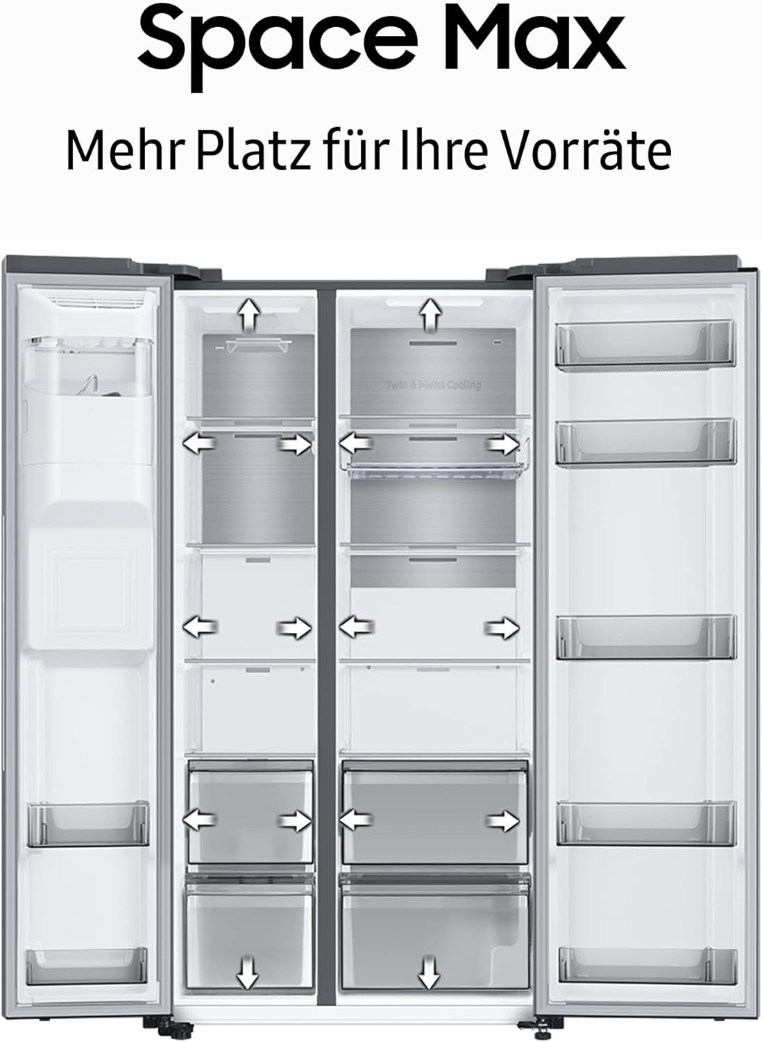 Samsung RS64DG53R3B1EF Side-by-Side-Kühlschrank mit Gefrierfach, 178 cm, 628 l, SmartThings AI Energy Mode, Eis- und Wasserspender, Slim Ice Maker, Premium Black Steel