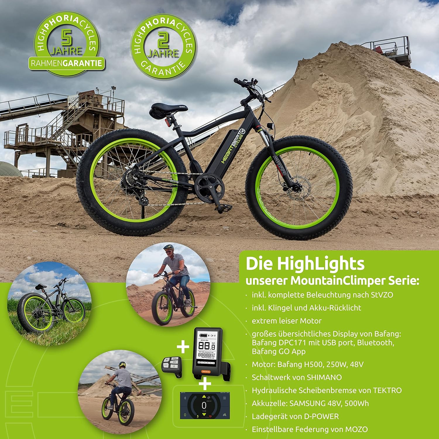 Highphoria Elektrofahrrad Erwachsene, 250W 25 km/h E-Bike mit Batterie, Starker Motor, Kettenschaltung, E-Mountainbike mit Hydraulische Federgabel Pedelec für Damen & Herren
