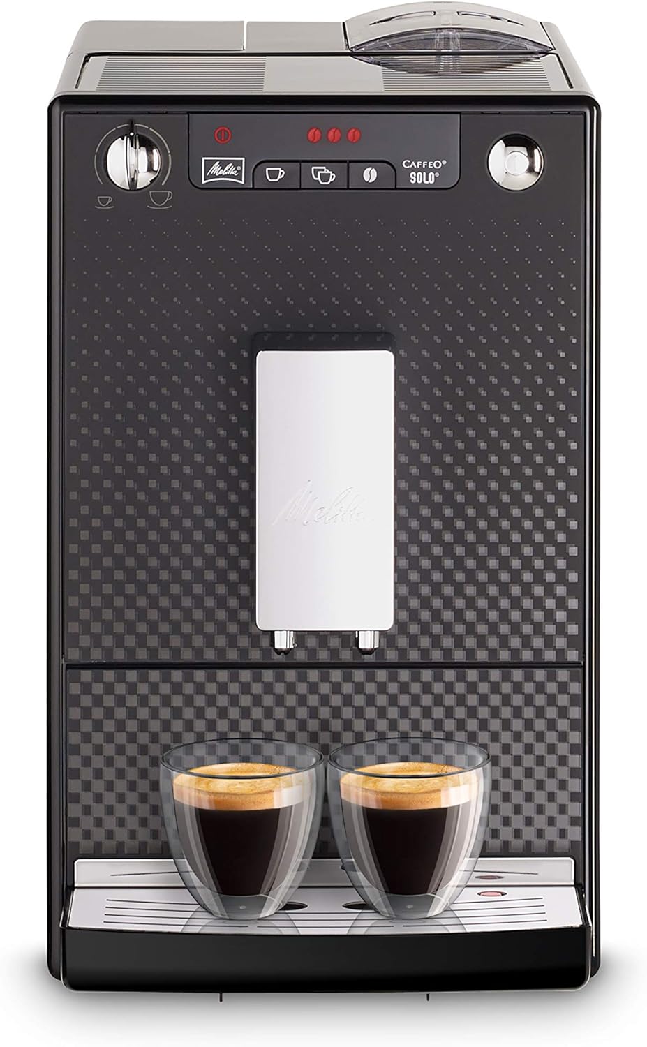 Melitta Solo - Kaffeevollautomat mit höhenverstellbarem Auslauf, kleine Kaffeemaschine mit abnehmbarem Wassertank, für z. B. Espresso oder Café Crème, silber
