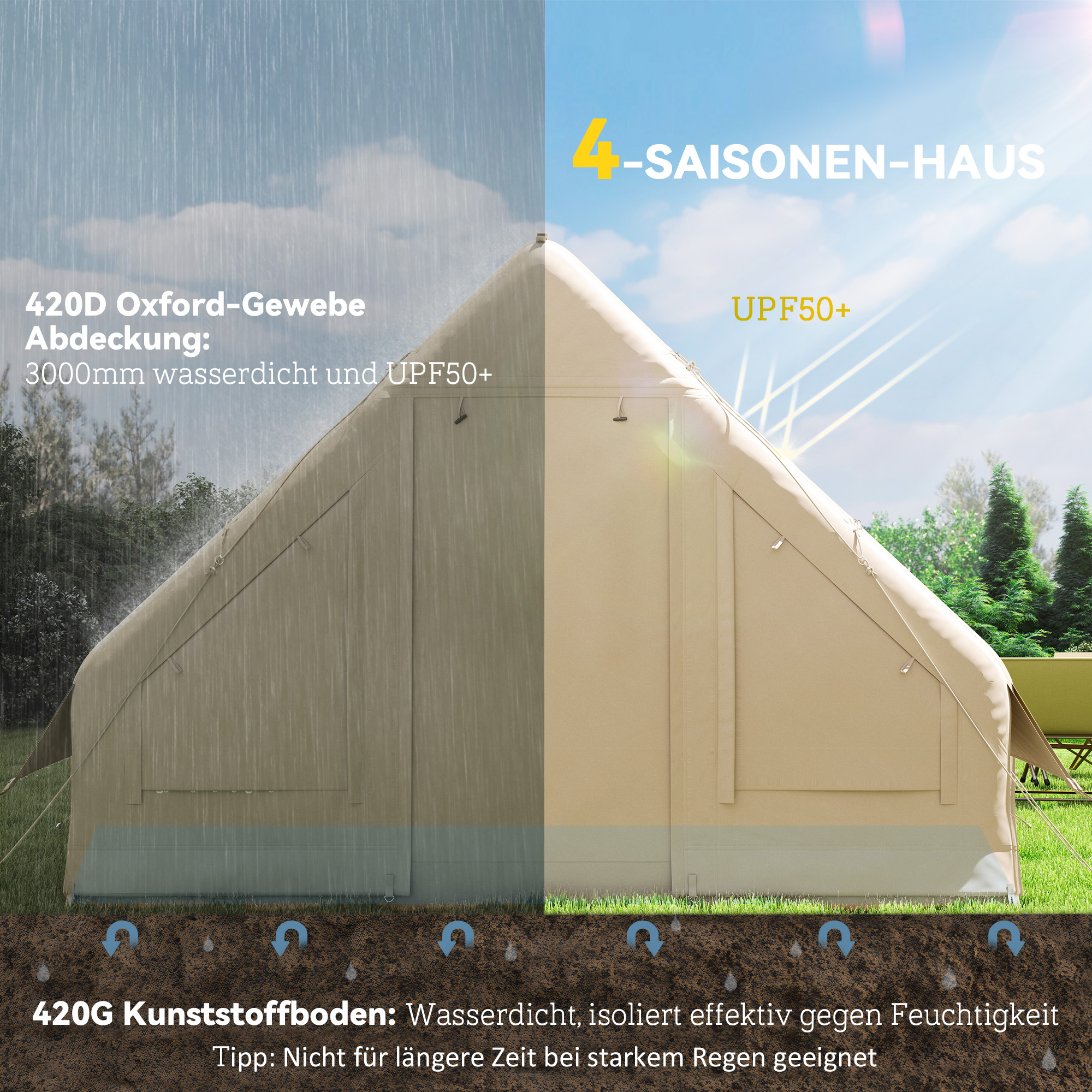 Outsunny Aufblasbares Campingzelt, Schlafzelt, Oxford-Gewebe, Netzfenster, wasserfest
