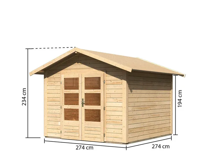 Karibu Gartenhaus »Carlos«, Satteldach, Witterungsschutz, Tür mit 3 Lichtausschnitten