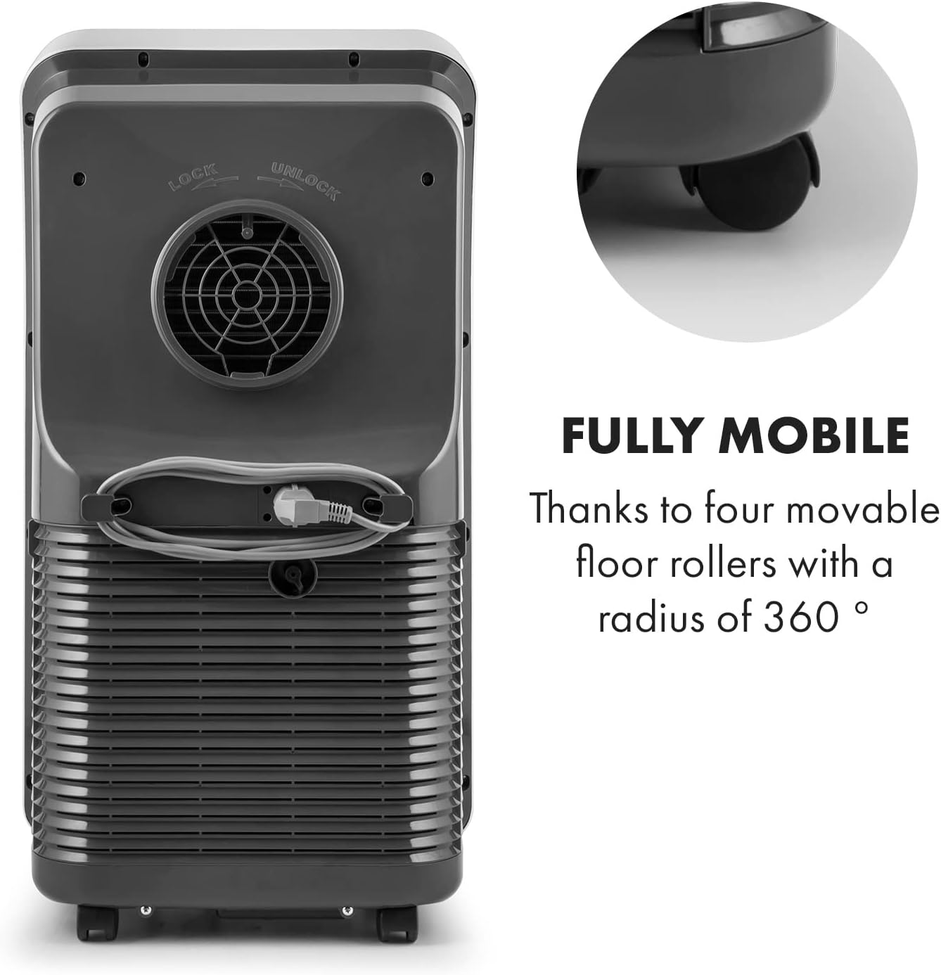 Klarstein Mobile Klimaanlage mit Abluftschlauch, 4-in-1 Klimagerät mit Ventilator, Luftentfeuchter & Nachtmodus, Kleine & Portable Klimaanlage für Wohnung & Büro, Niedriger Verbrauch, 9000 BTU