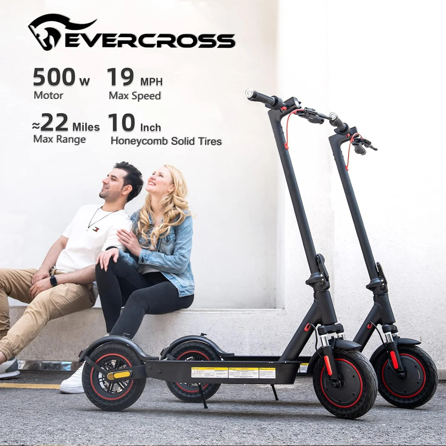 Evercross EV10K Pro 500W E-Scooter mit 35 km Reichweite, 10-Zoll-Honeycomb-Reifen und IP54 Schutz