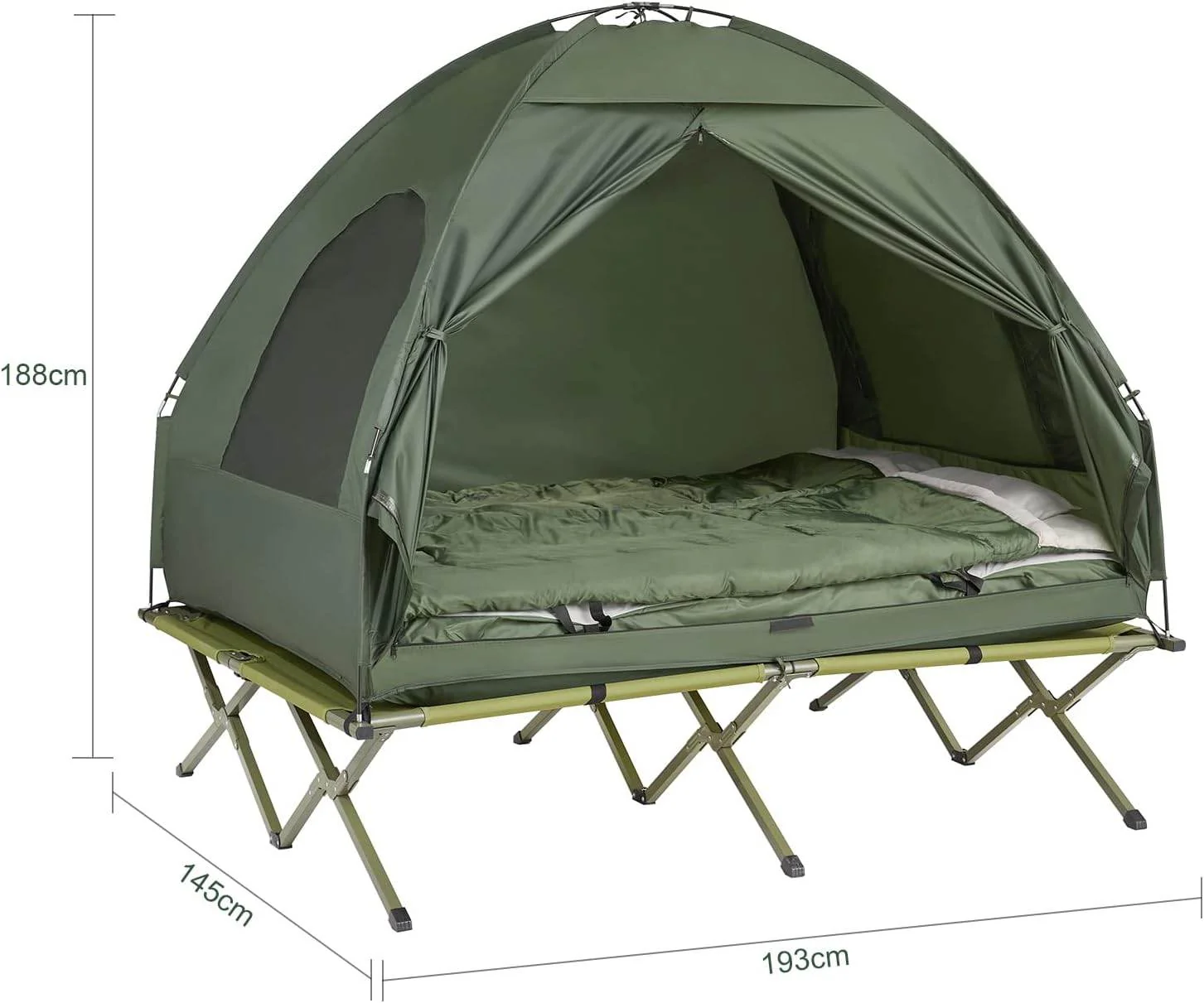 4in1-Zelt Fr 2 Personen Wurfzelt Feldbett Mit Campingliege Grn