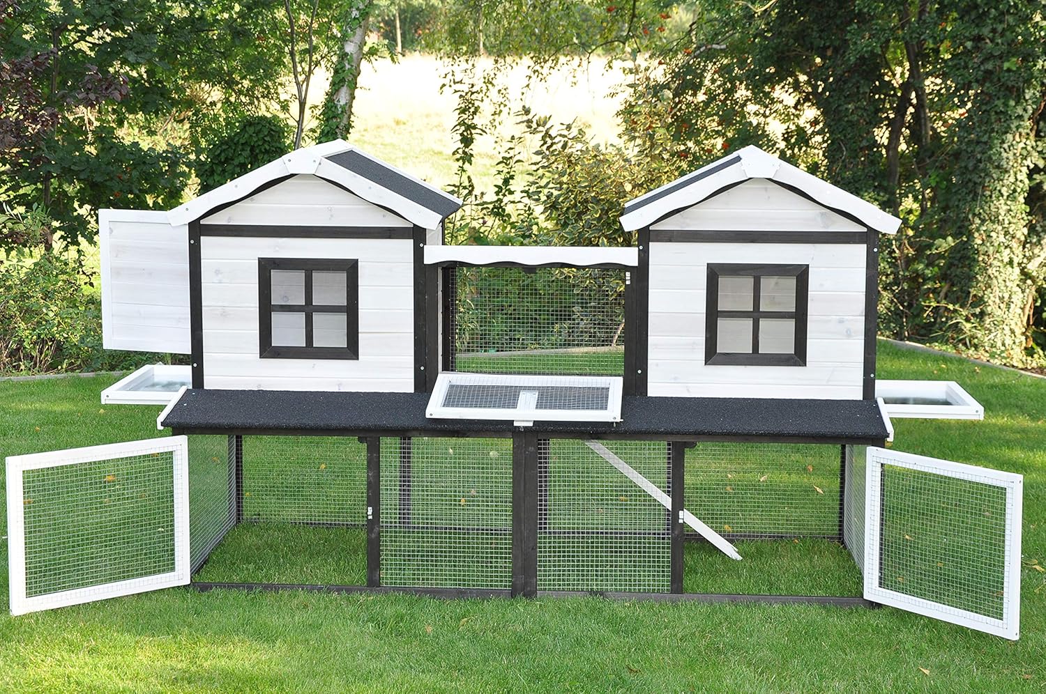 nanook Premium Hasenstall Kleintierstall Kaninchenstall XXL groß artgerecht mit Freilauf Gehege ideal für draußen 197 x 85 x 112 cm - braun weiß - 2 Ebenen