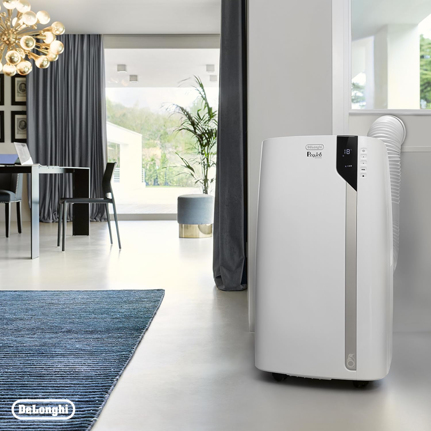 De'Longhi Pinguino PAC EM82, Mobile Klimaanlage für Räume bis zu 80 m³, 9.400 BTU, 2,4 kW, 63 dB, Entfeuchtungsfunktion, Energieklasse A, 24h-Timer, Weiß
