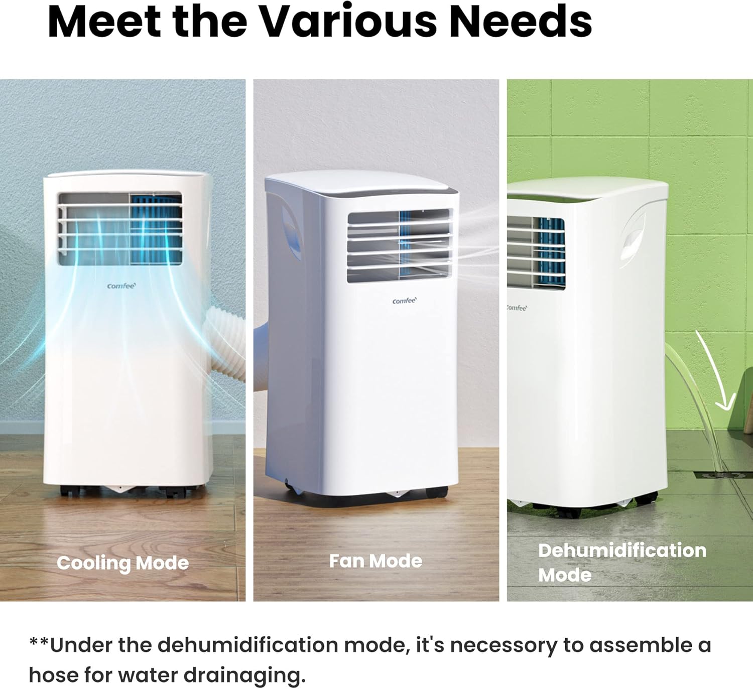 Comfee Mobiles Klimagerät Breezy Cool Pro 2.6,9000 BTU 2,6kW, Kühlen&Ventilieren&Entfeuchten,APP-Steuerung,Raumgröße bis 88m³(33㎡),Mobile Klimaanlage mit Abluftschlauch