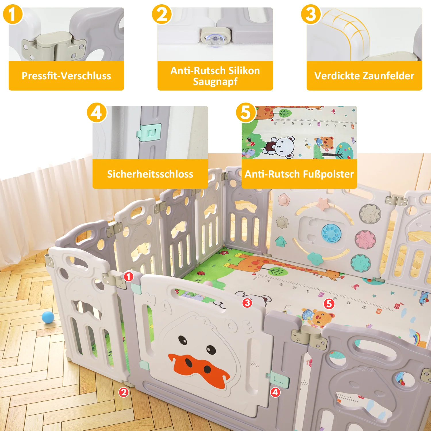 Sonnewelt Laufgitter Faltbares baby mit Krabbelmatte