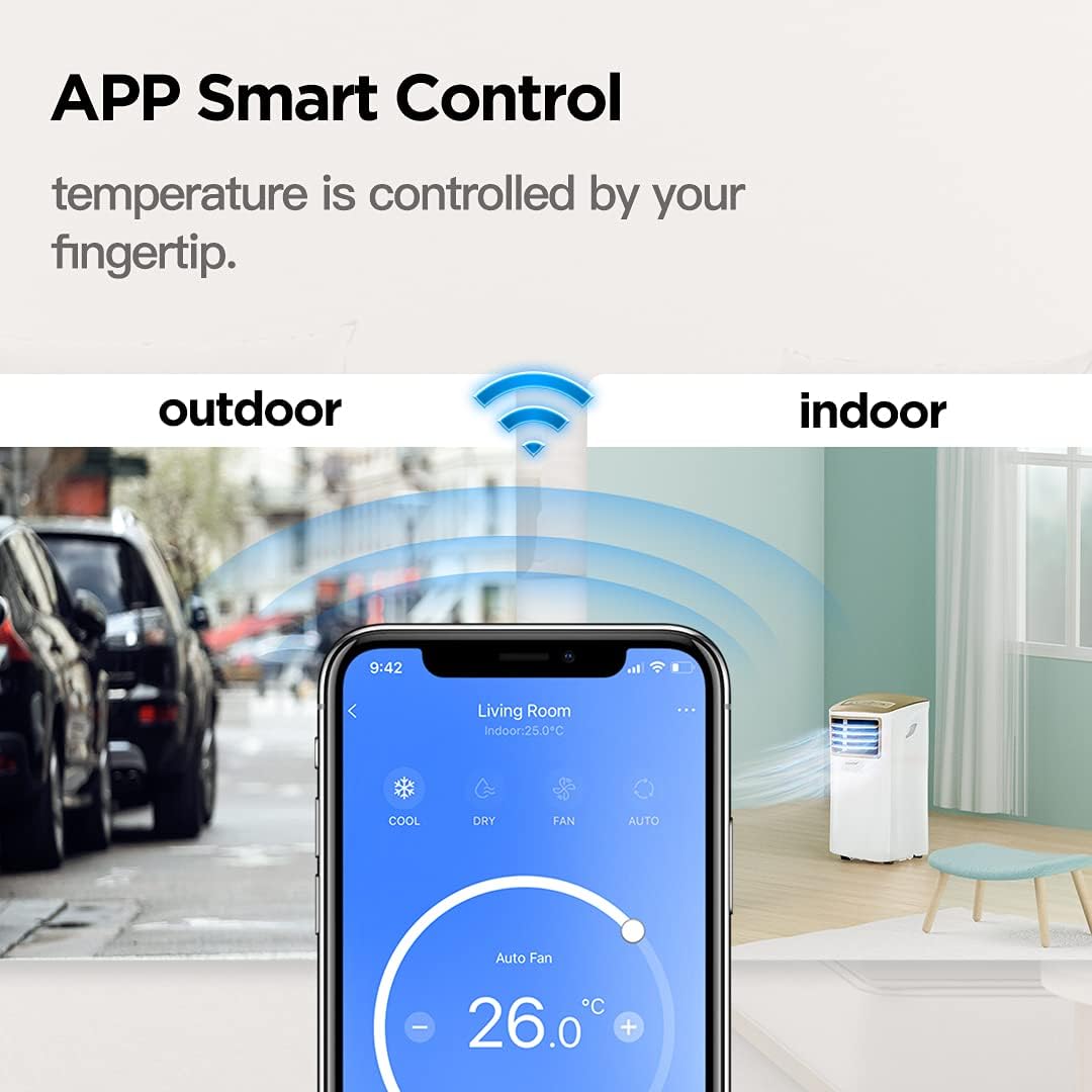Comfee Mobiles Klimagerät Breezy Cool Pro 2.6,9000 BTU 2,6kW, Kühlen&Ventilieren&Entfeuchten,APP-Steuerung,Raumgröße bis 88m³(33㎡),Mobile Klimaanlage mit Abluftschlauch
