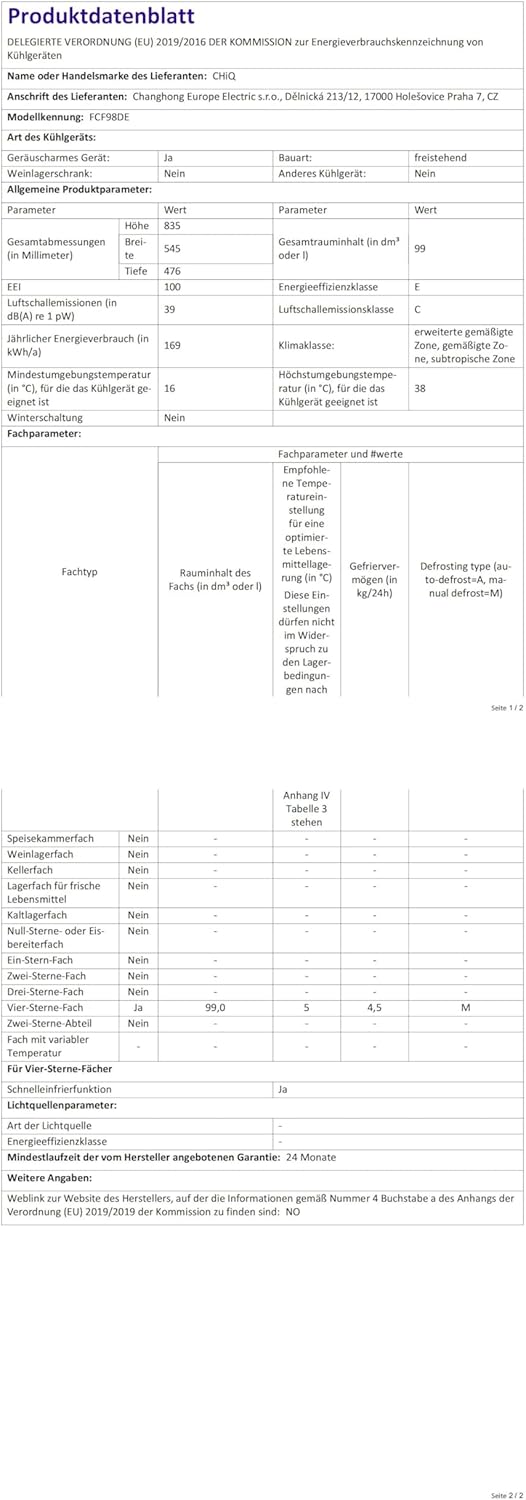 CHiQ FCF98DE Gefriertruhe 99 L, 54,5 x 47,6 x 83,5 cm, 4-Sterne-Gefrieren, Thermostatsteuerung, Drahtgestell, Schwebetür, Geräuscharm, Weiß