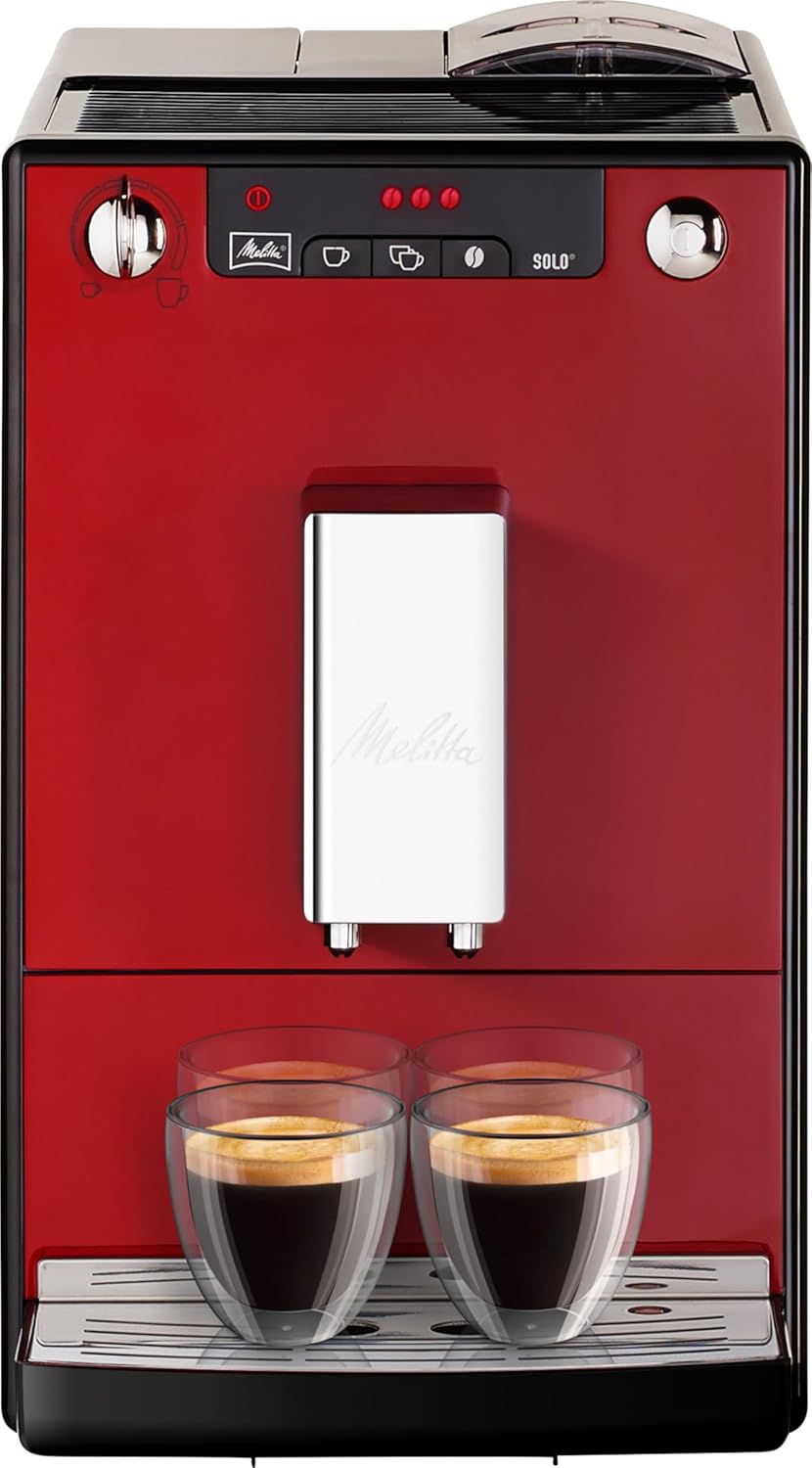 Melitta Solo - Kaffeevollautomat mit höhenverstellbarem Auslauf, kleine Kaffeemaschine mit abnehmbarem Wassertank, für z. B. Espresso oder Café Crème, silber