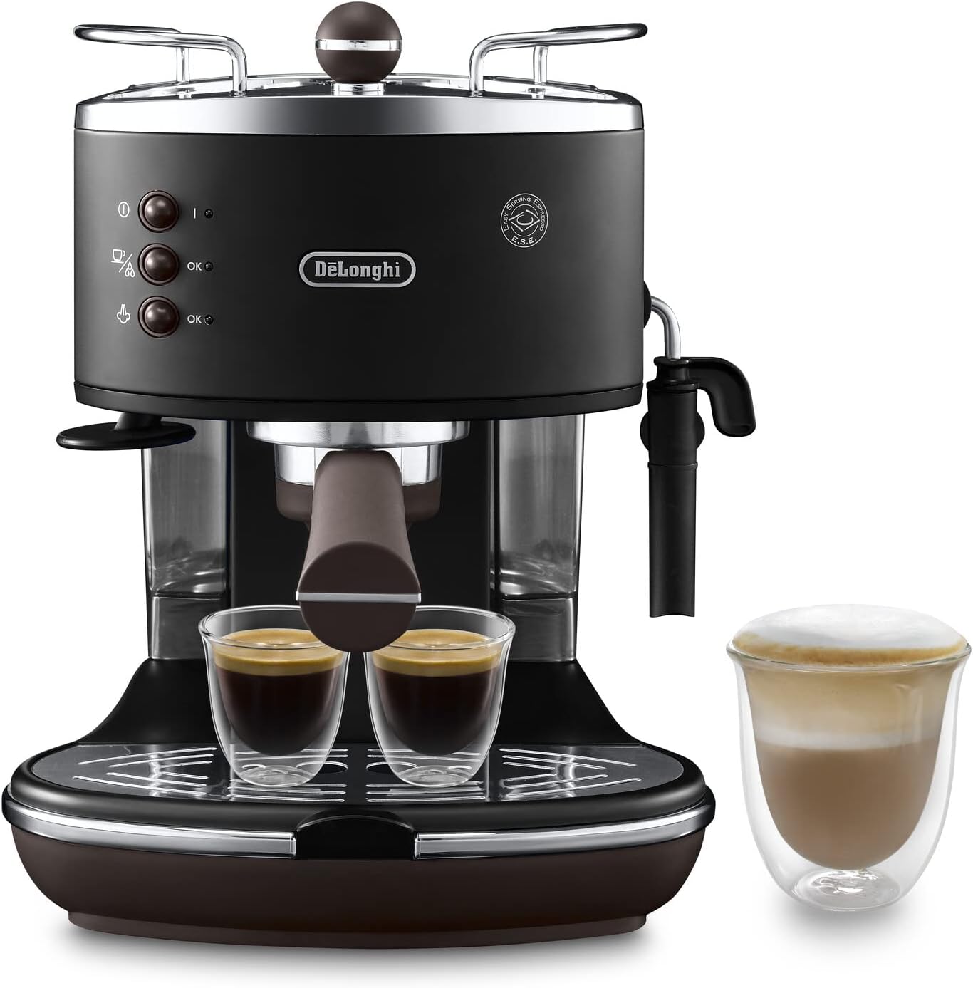 De'Longhi Icona Vintage ECOV 311.GR – Espresso Siebträgermaschine im RetroLook, Espressomaschine mit manuellem Milchaufschäumer, für Kaffeepulver oder ESE Pads, 1,4 l Wassertank, grün
