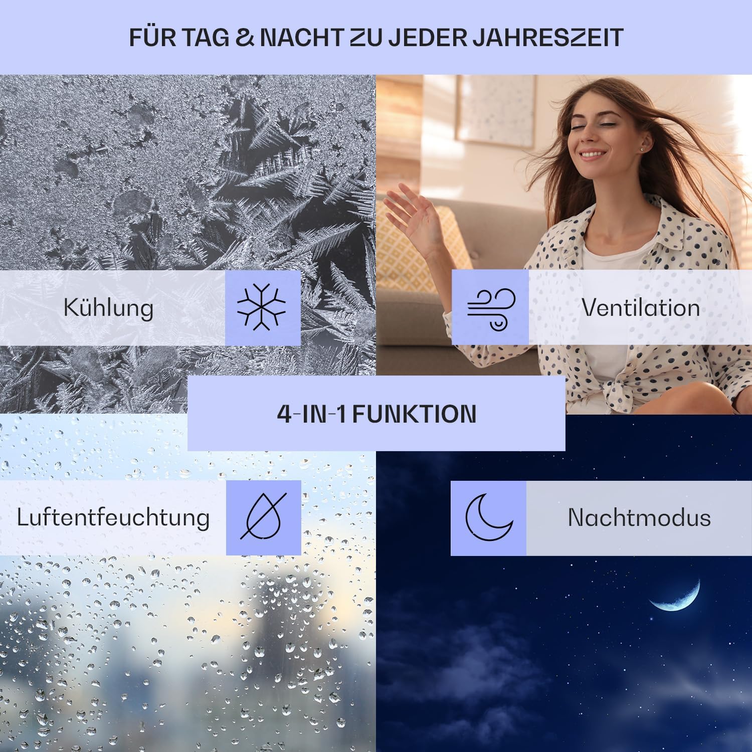 Klarstein Mobile Klimaanlage mit Abluftschlauch, 4-in-1 Klimagerät, Ventilator, Luftentfeuchter & Nachtmodus, Kleine & Portable Klimaanlage für Wohnung & Büro, Niedriger Verbrauch, 14000BTU