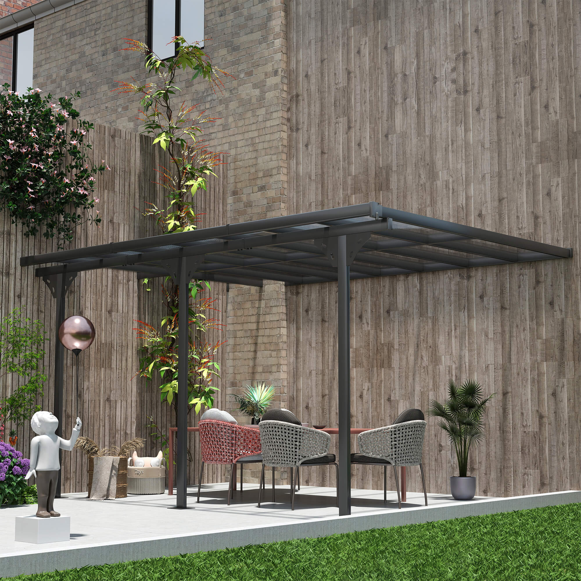 Outsunny Pergola Pavillon  4.35 x 3.02 m Gartenpavillon Überdachung Zelt 231-250 cm höhenverstellbar Sonnenschutz Terrassendach Anbaupavillion Aluminium Grau