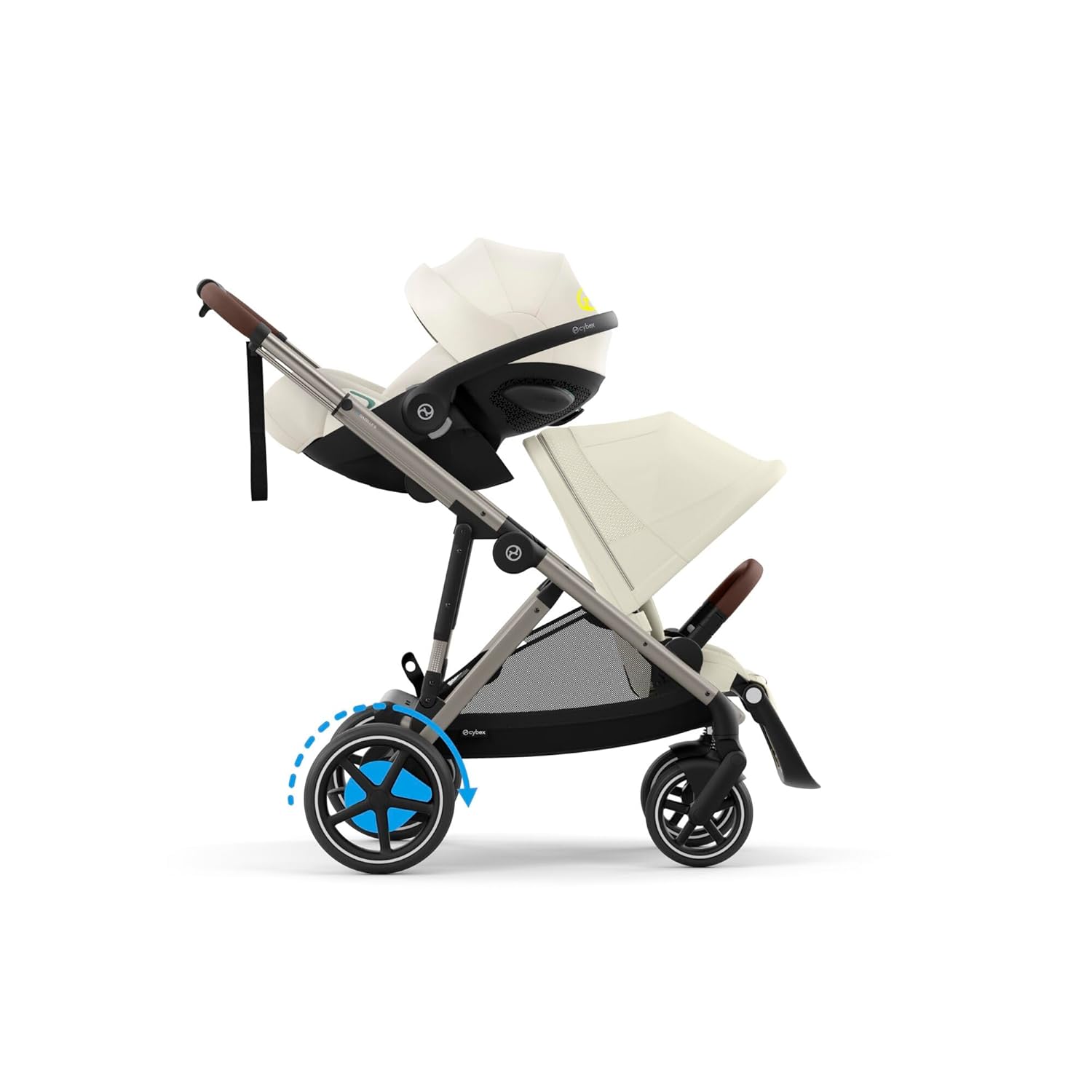 CYBEX Gold Kinderwagen e-GAZELLE S, Ab Geburt bis ca. 4 Jahre, Max. 22 kg (Single-Modus) / 2x 22 kg (Duo-Modus), All-in-1-System mit E-Antrieb und 20+ Konfigurationen, Moon Black