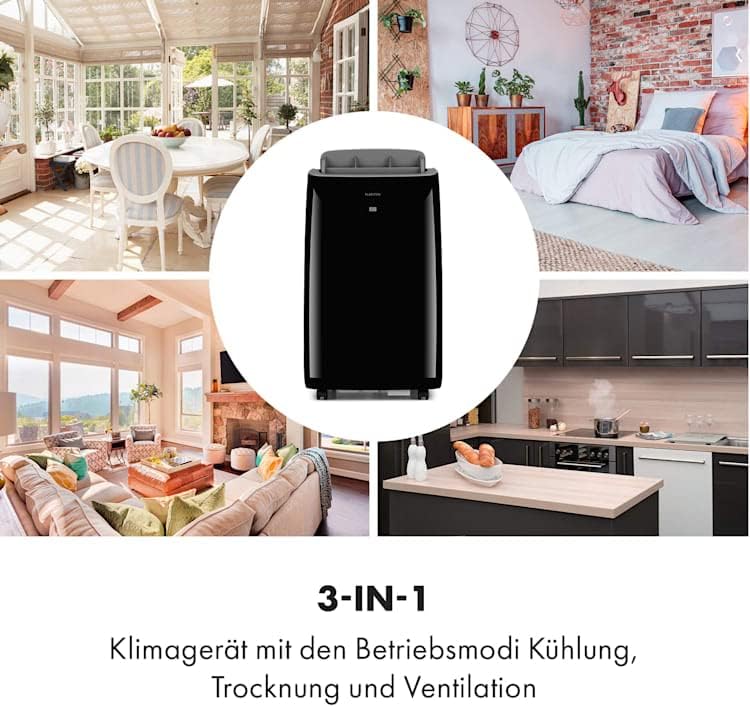 Klarstein Mobile Klimaanlage mit Abluftschlauch, 4-in-1 Klimagerät, Ventilator, Luftentfeuchter & Nachtmodus, Kleine & Portable Klimaanlage für Wohnung & Büro, Niedriger Verbrauch, 14000BTU