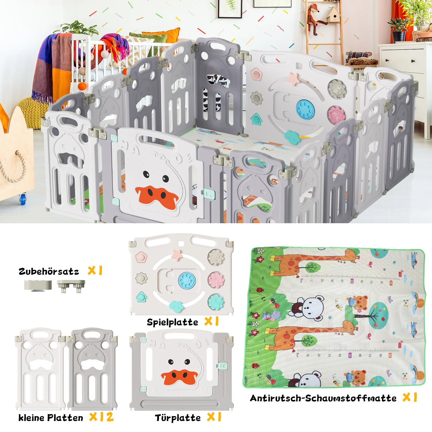 Sonnewelt Laufgitter Faltbares baby mit Krabbelmatte