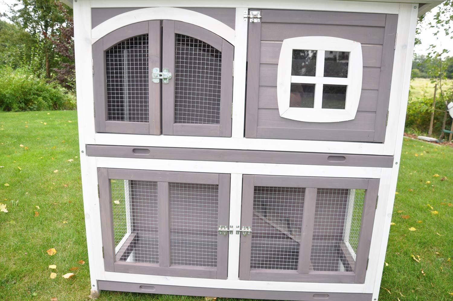 nanook Murmel XXL Doppel Kaninchenstall Hasenstall - doppelstöckig - wetterfest - 211 x 52 x 107 - Farbe: Taupe/Weiss - extra großes Kaninchengehege