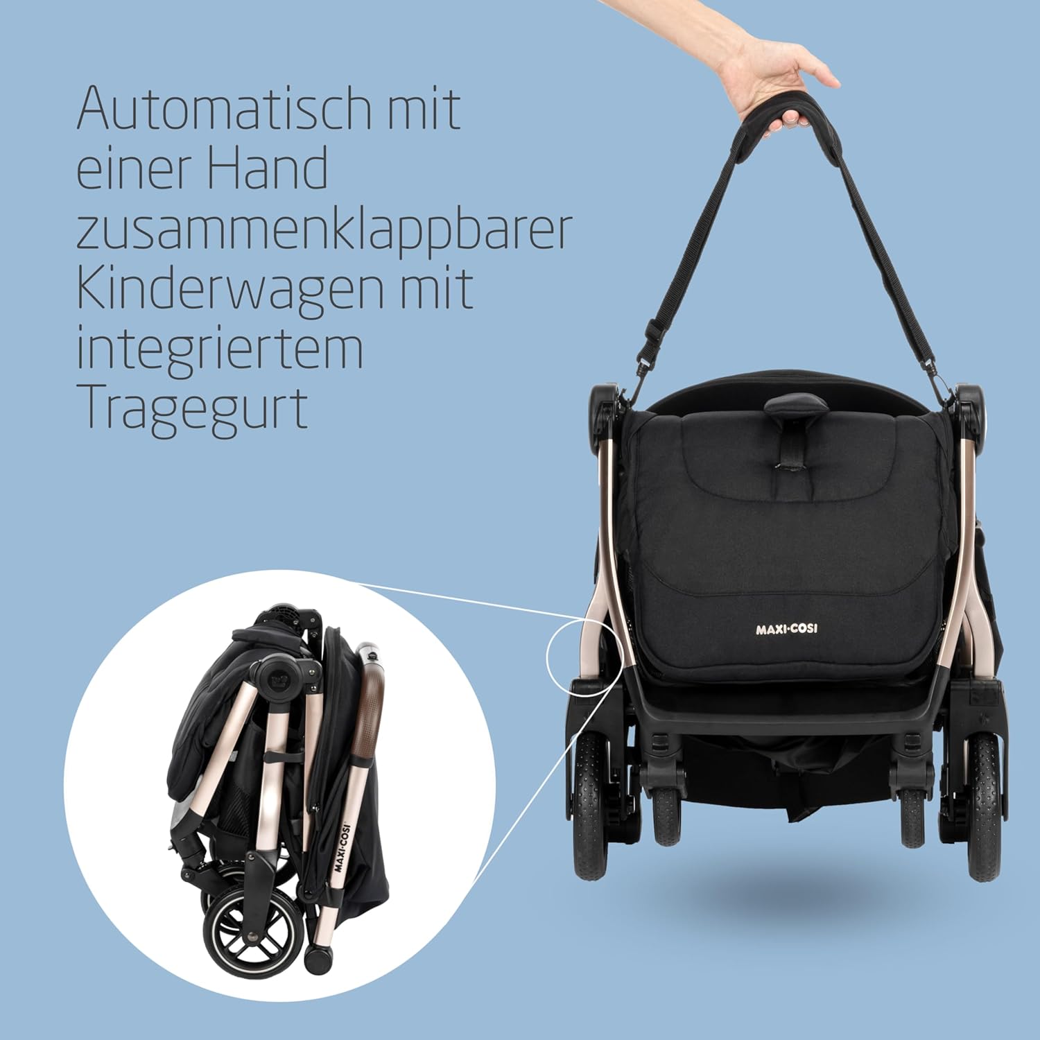 Maxi-Cosi Lara2 Baby Kinderwagen, 0–4 Jahre, 0–22 kg, federleichter, kompakter Buggy, 3 Liegepositionen, flache Liegeposition, klein zusammenklappbar, Schultergurt, Essential Graphite
