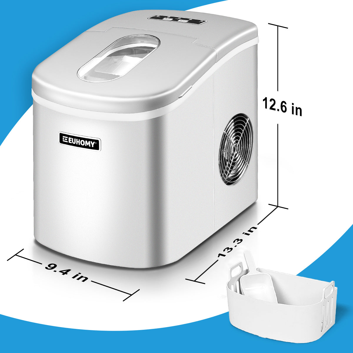 Euhomy Portable Compact Ice Maker Sliver