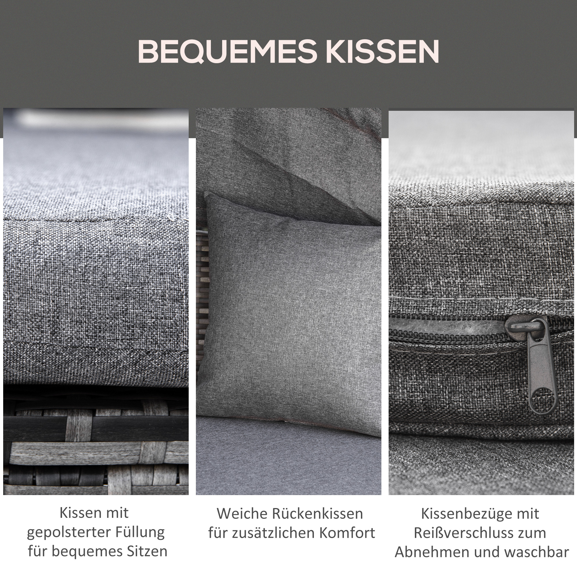 Outsunny Sonneninsel Loungeinsel Gartenmöbel-Set,  inkl. Polster, 175 cm x 180 cm x 147 cm, Grau