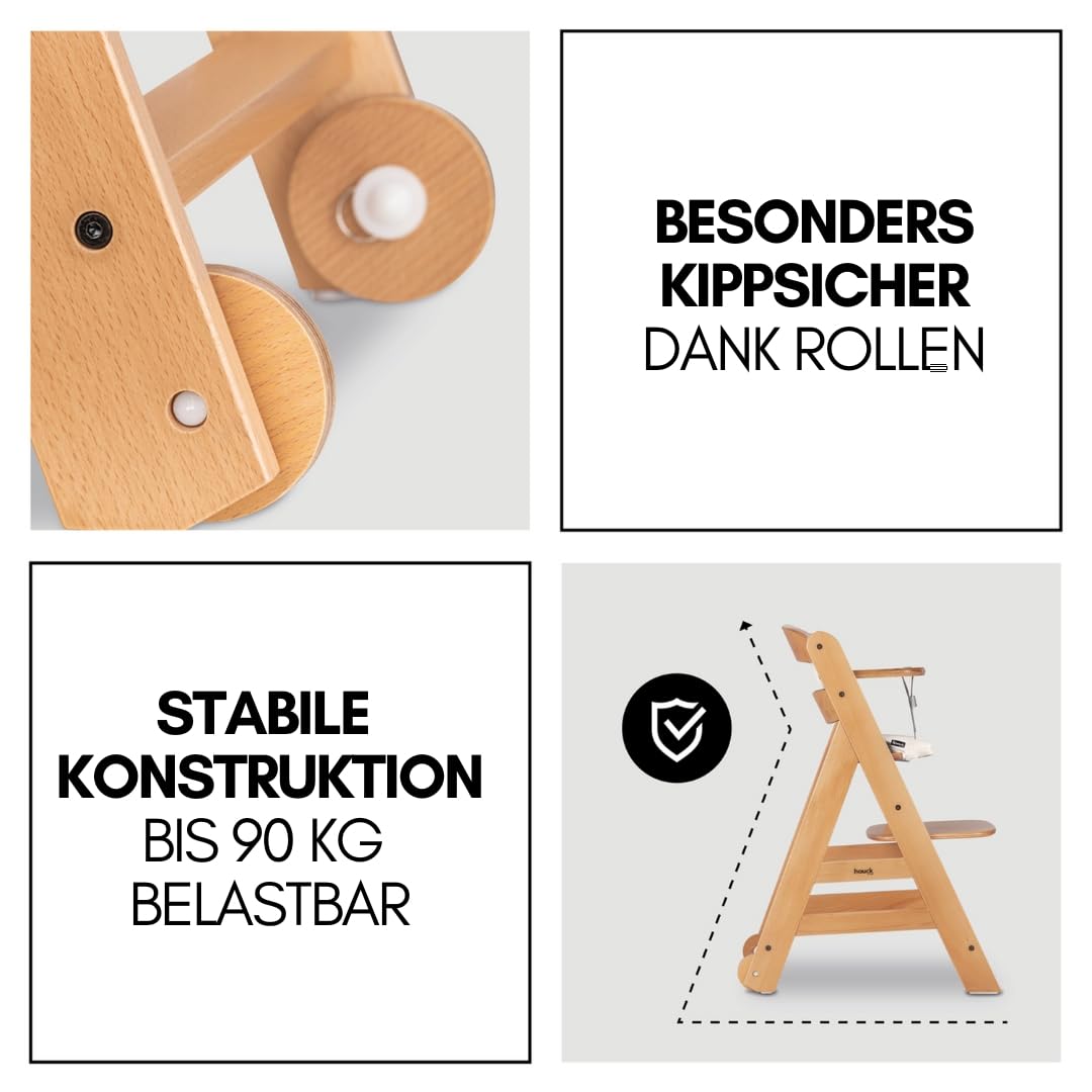 hauck Hochstuhl Beta+ Newborn Set Premium Dark Grey - Babyhochstuhl Set ab Geburt mit Neugeborenen Aufsatz Bouncer, Sitzpolster und Essbrett - Dark Grey