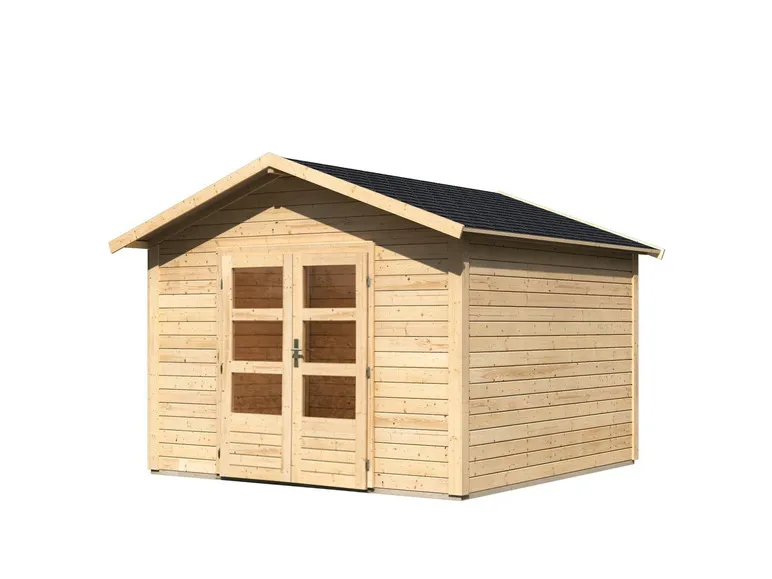 Karibu Gartenhaus »Carlos«, Satteldach, Witterungsschutz, Tür mit 3 Lichtausschnitten