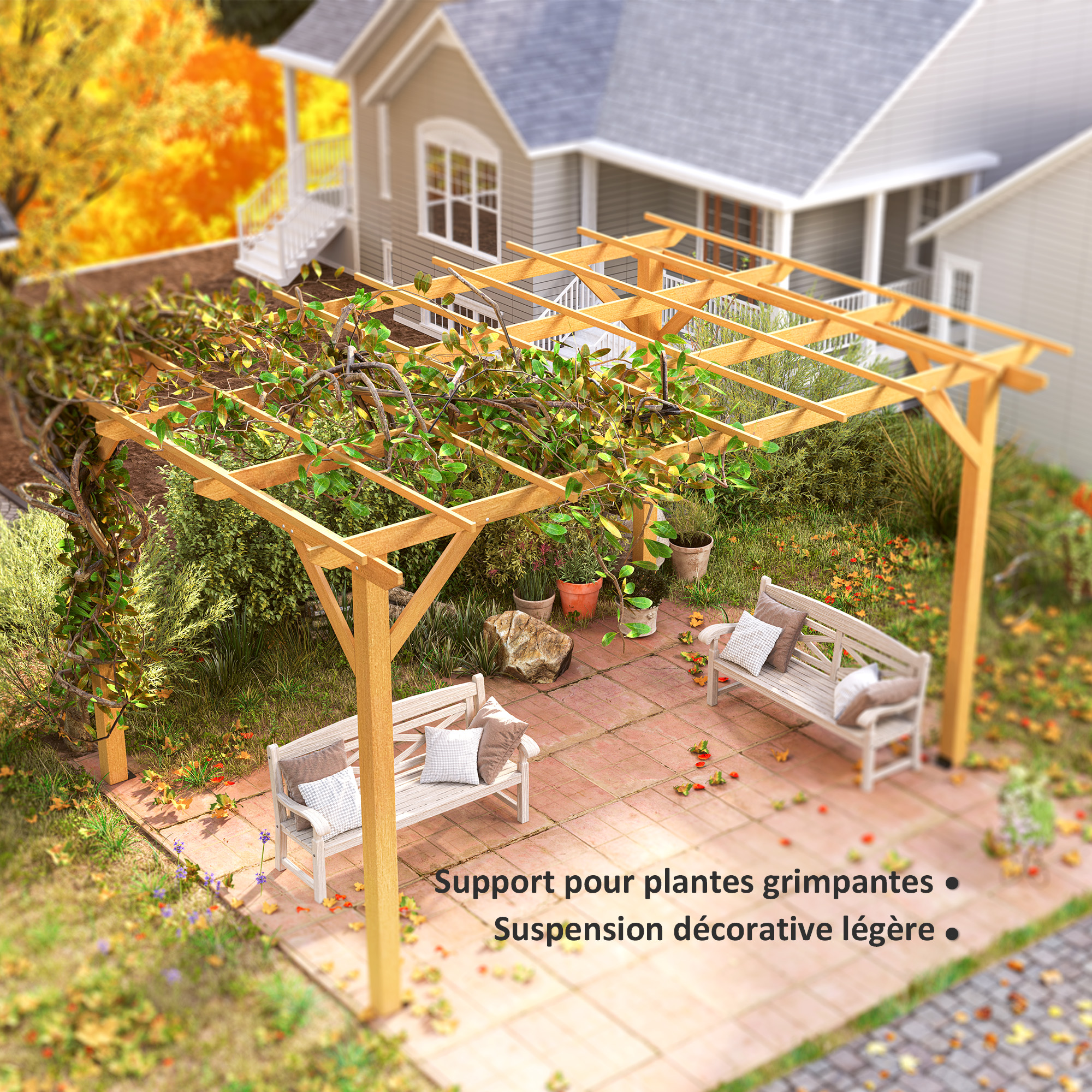 Outsunny Gartenpergola im Freien 3 x 4 m Holzpergola für kletternde Pflanzen, Naturholz