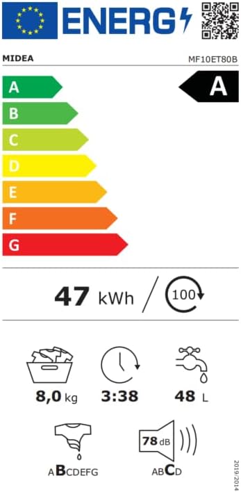 Midea Toplader Waschmaschine MF10ET70B / 7KG / A / 1200 U/min/BLDC Inverter Mortor/Dampffunktion/SoftOpener/XL Türöffnung/Kurz 15'&45' / Mehrere Temperaturoptionen/AquaStop, Weiß