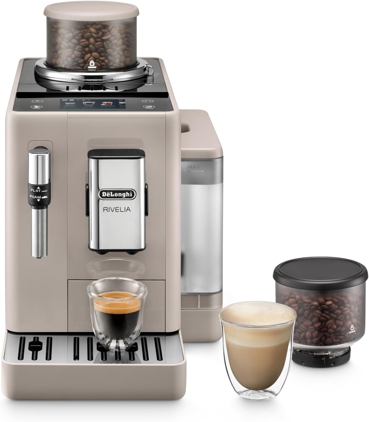 De'Longhi Rivelia EXAM440.55.W Kaffeevollautomat mit LatteCrema Milchsystem, Wechselbarer Bohnenbehälter, 16 Kaffee- & Milchgetränke auf Knopfdruck, Extra-Shot-Funktion, 3,5 Touch-Display, Weiß