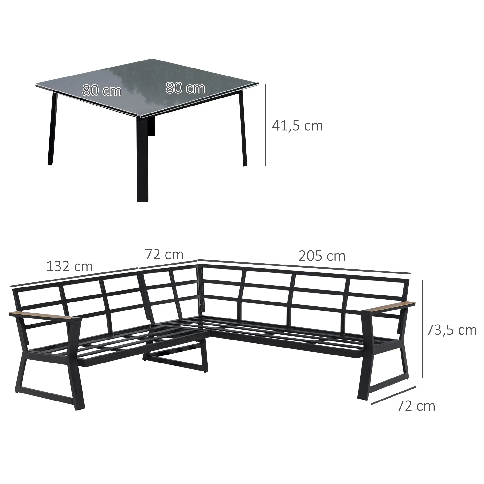 Outsunny Gartenmöbelset 3-teilig Ecksofa mit Tisch Aluminium