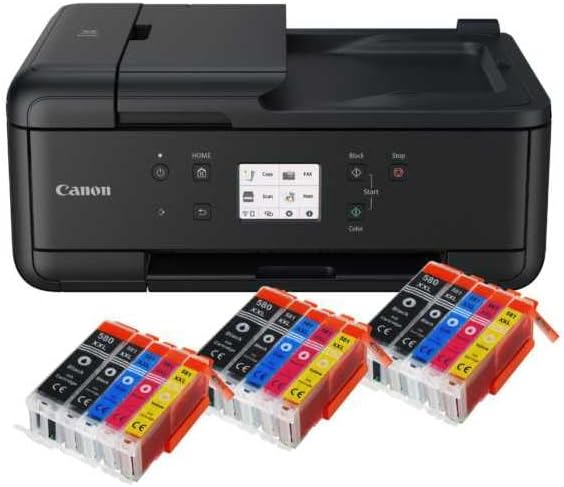 IC-Office TR7650 Farbtintenstrahl Multifunktionsdrucker 4-in-1 (Drucken, Kopieren, Scannen, Faxen, ADF, WLAN, AirPrint) schwarz + 10 XXL Tintenpatronen