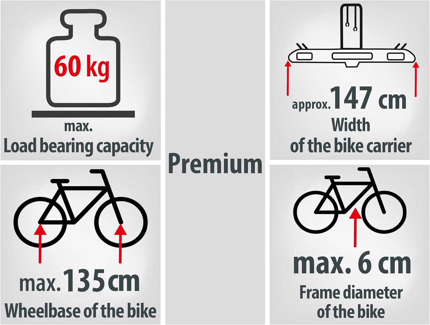 EUFAB 12010LAS Fahrradträger POKER-F, E-Bike geeignet, komplett vormontiert, Diebstahlschutz, für 2 Fahrräder, für Anhängerkupplung, Schwarz, 142 x 70 x 58 cm