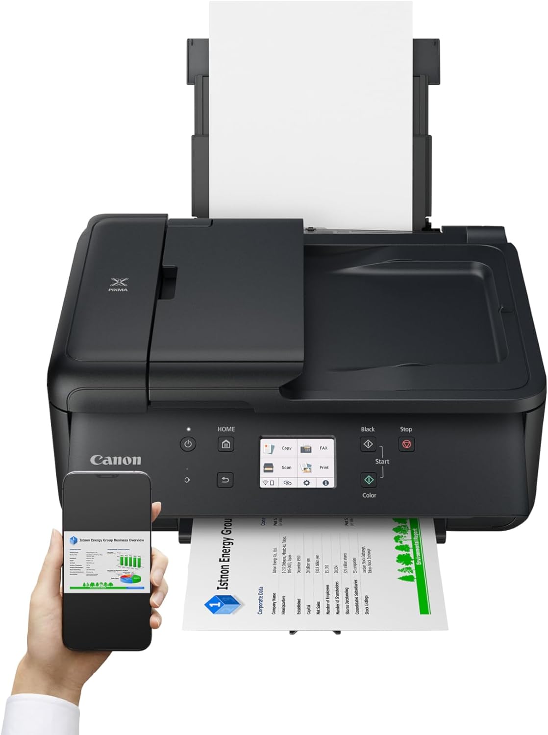 IC-Office TR7650 Farbtintenstrahl Multifunktionsdrucker 4-in-1 (Drucken, Kopieren, Scannen, Faxen, ADF, WLAN, AirPrint) schwarz + 10 XXL Tintenpatronen