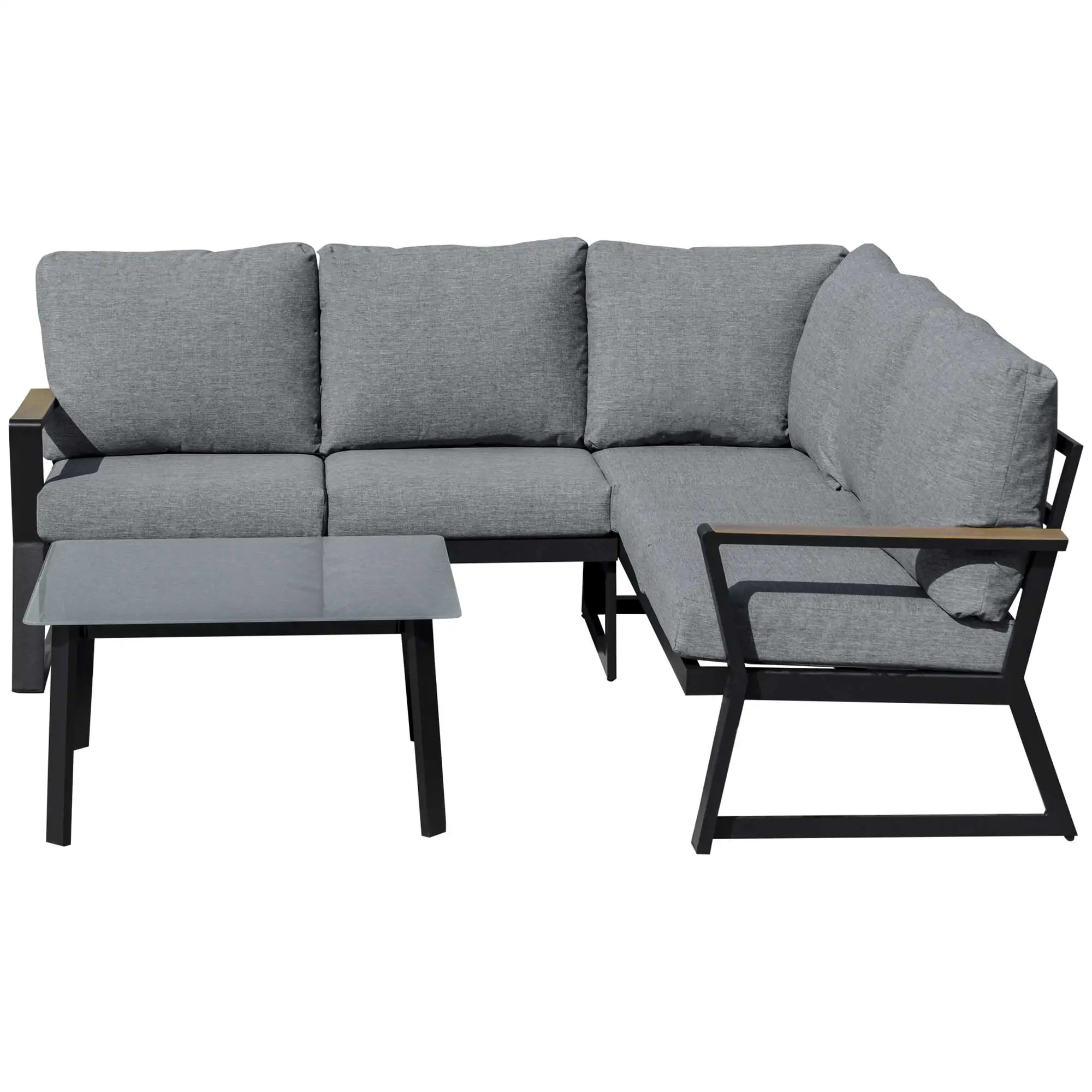 Outsunny Gartenmöbelset 3-teilig Ecksofa mit Tisch Aluminium